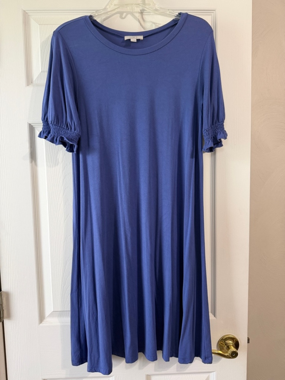 LOFT Blue Puff Sleeve Swing Dress